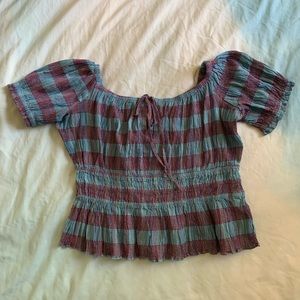 Free People Blue and Pink Plaid Crop Top